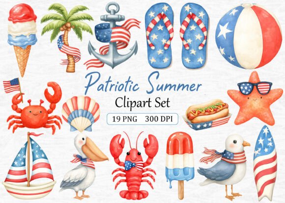 Download Patriotic Summer Clipart Set PNG - Summer clipart set Collection