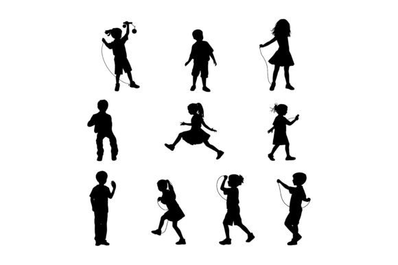 Download Playing Kids Silhouettes Set Design SVG - Playing kids Collection
