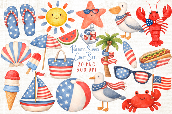 Download Patriotic Summer Clipart Set PNG - Summer clipart set Collection